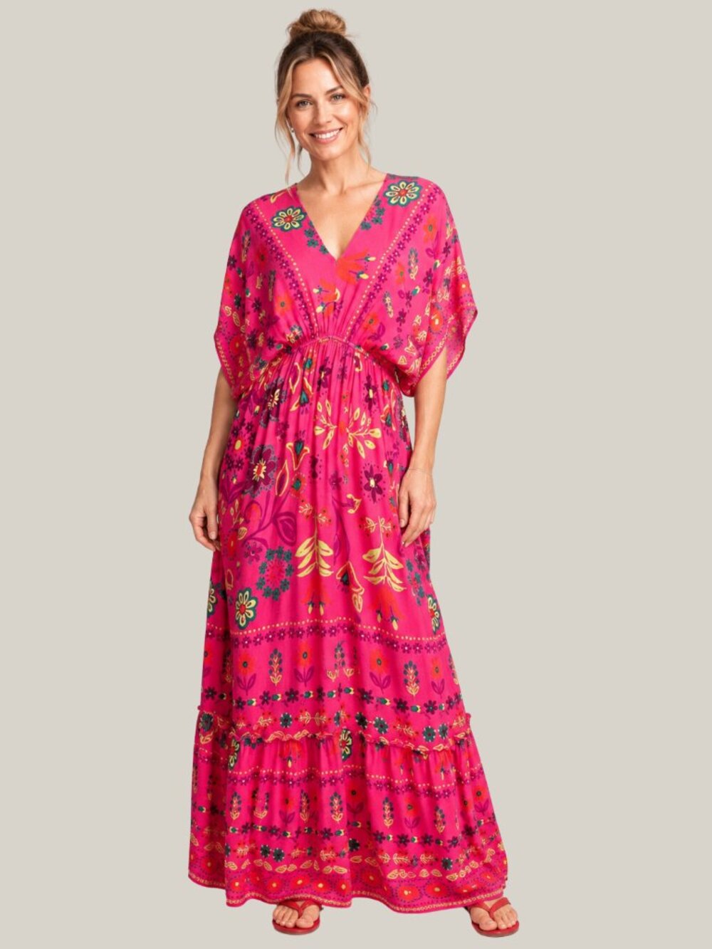 NWT EASEL Hot Pink Floral Dolman Sleeve Maxi Dress | Sizes S-L